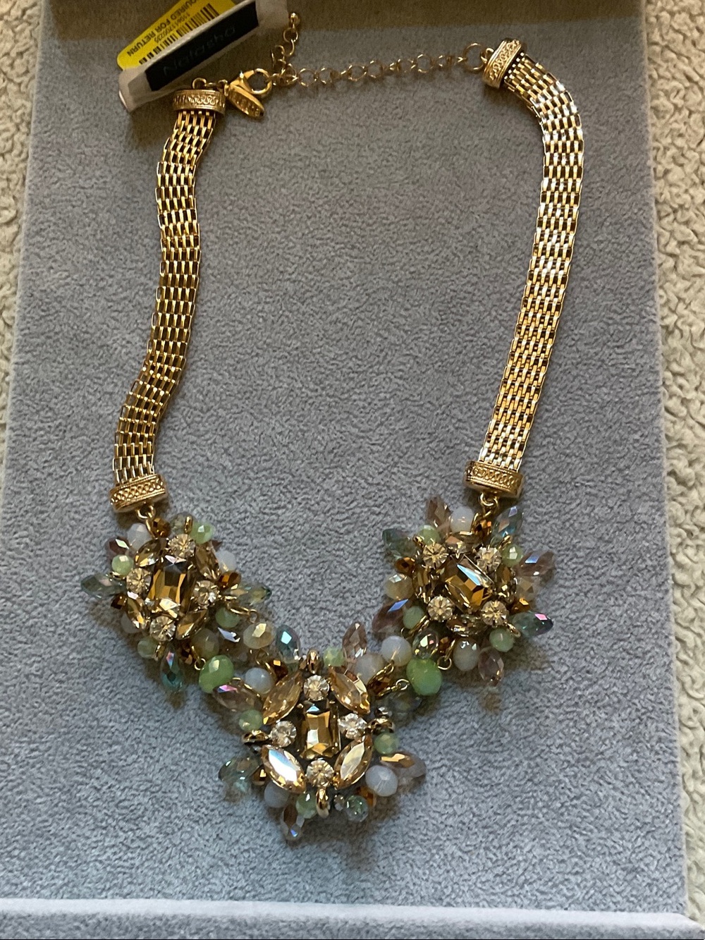 Natasha Couture Gold-tone Necklace with Multicolor Crystal Clusters